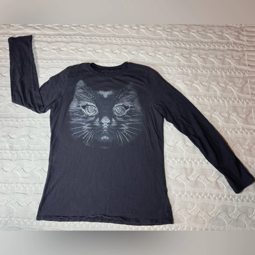 Children’s Place Black Long Sleeve Cat Graphic Shirt #1089